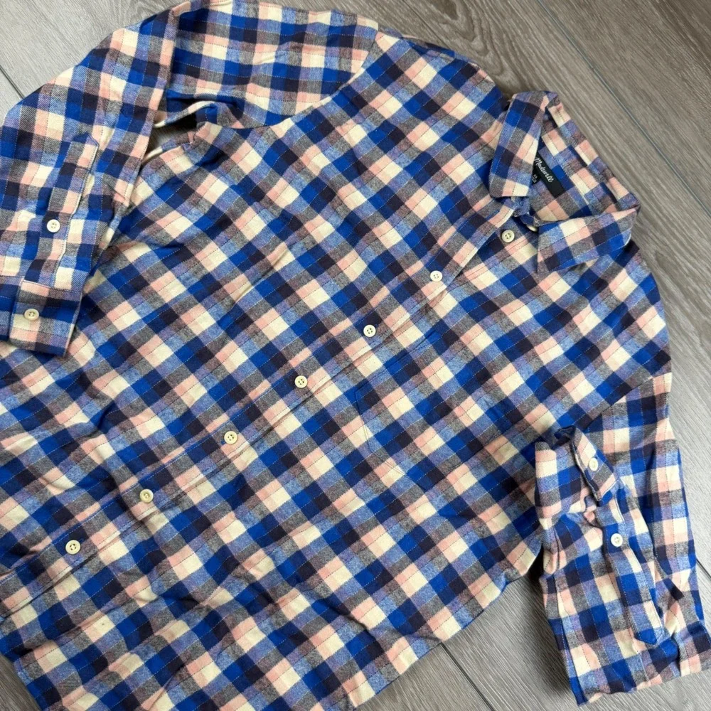 Madewell Womens Button Down Shirt Flannel Plaid Blue Pink XS NB548